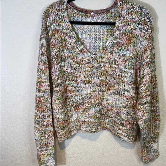 Free People Highland V Neck Sweater Ivory Combo - Picture 9 of 12